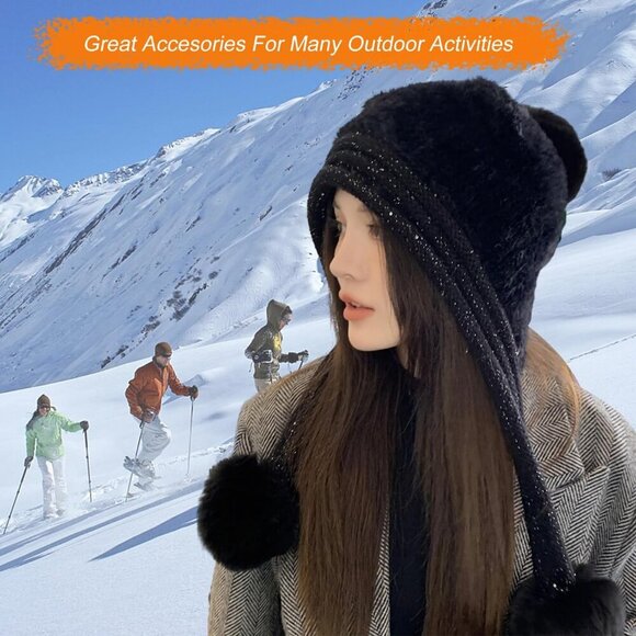Women Black Winter Sherpa Beanie Hats Knit Ear Flaps Peruvian Cover Ears main image 7